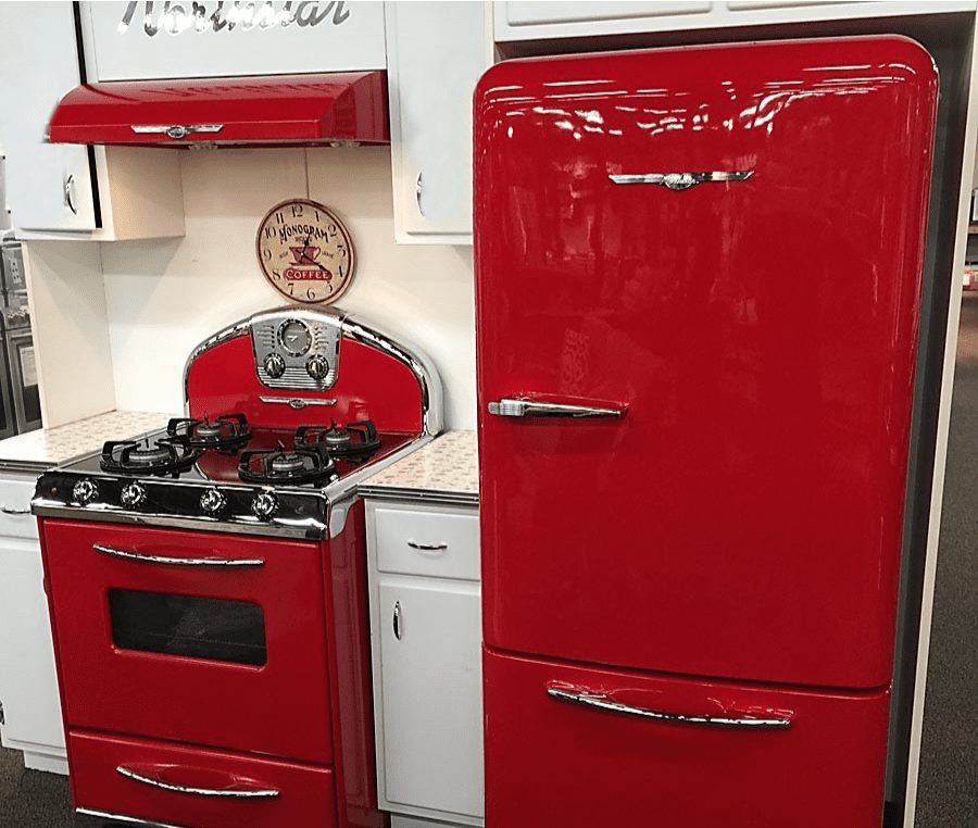 Red Stove Work and Refrigerator
